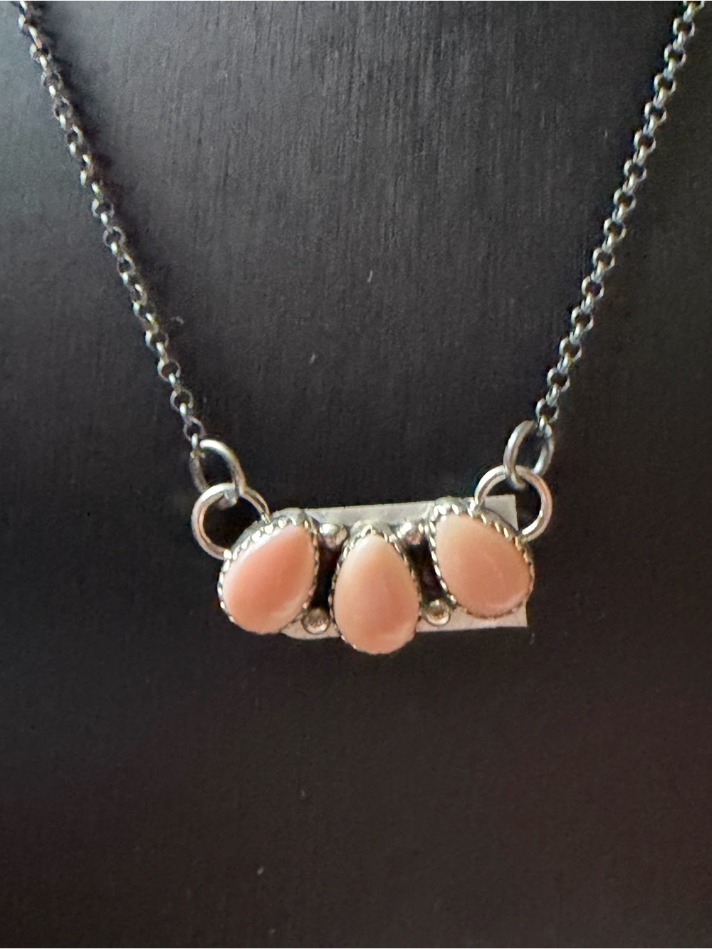 Myra Benally sterling Silver Necklace with Pink Conch Necklace.